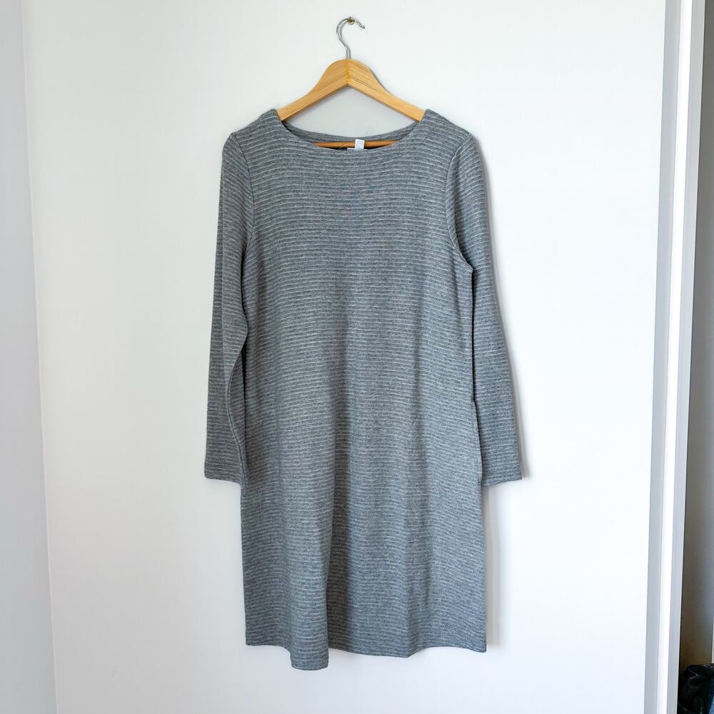 J. Jill Ribbed Knit Round Neck Long Sleeve Sweater Dress Gray Heather M NWT